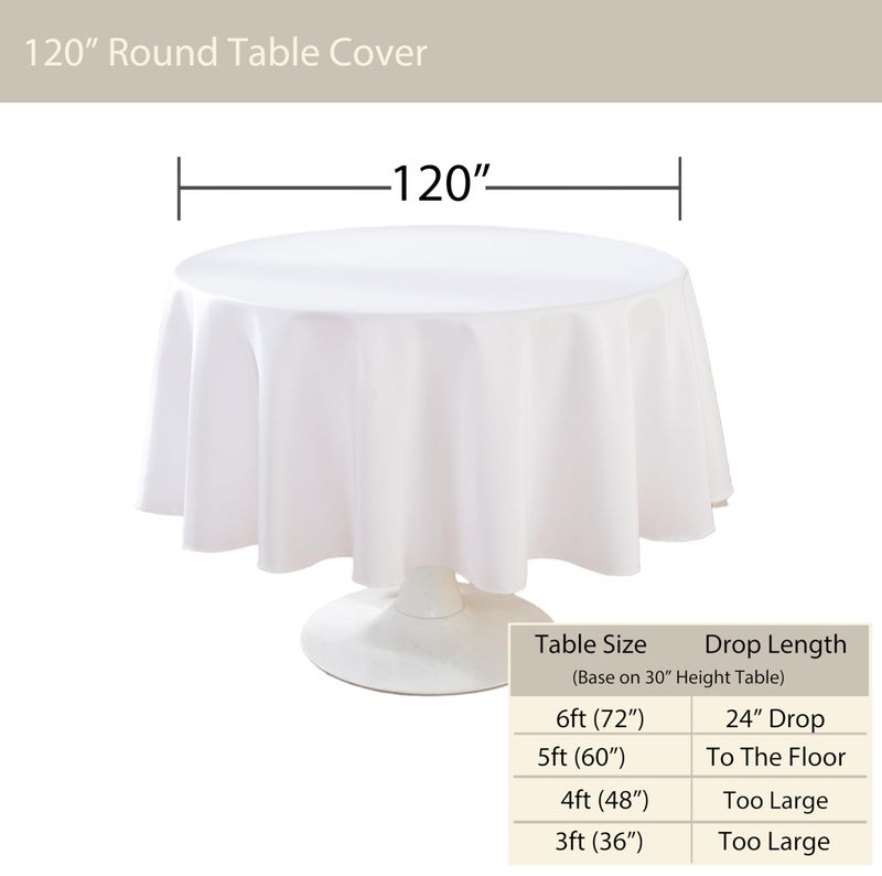 Craft And Party Round Tablecloth, 120 Inch White Tablecloth, Polyester Fabric Washable Table Cloth for Home, Party, Wedding or Restaurant Use. - Image 3